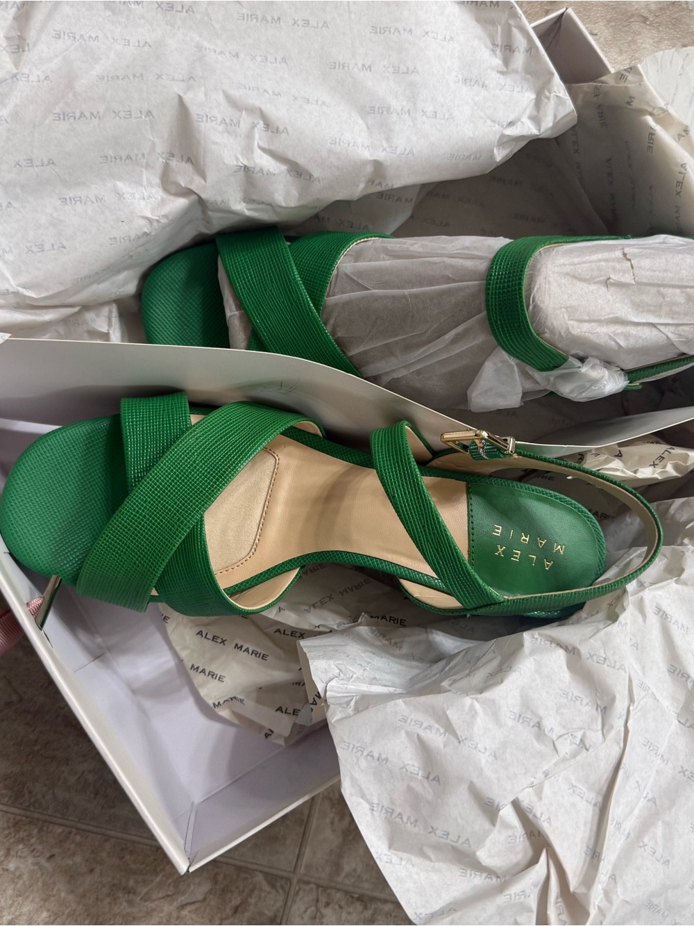 Alex Marie Green Cross-Strap Ankle Sandals